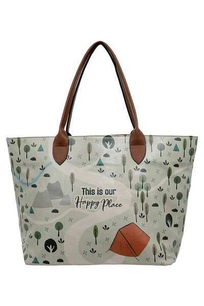 Dogo Geantă de umăr vegană din piele cremă pentru femei - Acesta este designul nostru Happy Place