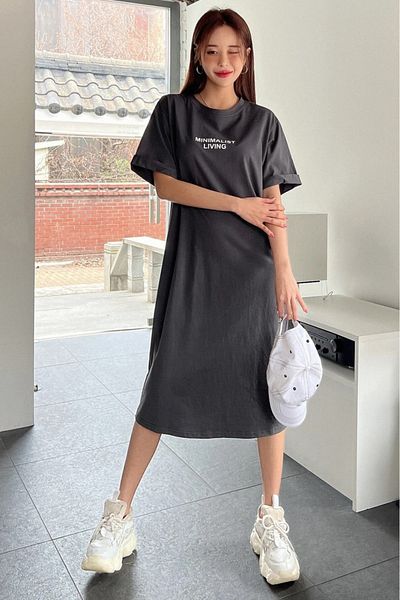 MODAGEN Γυναικείο Anthracite Crew Neck Minimalist Living Printed Φόρεμα