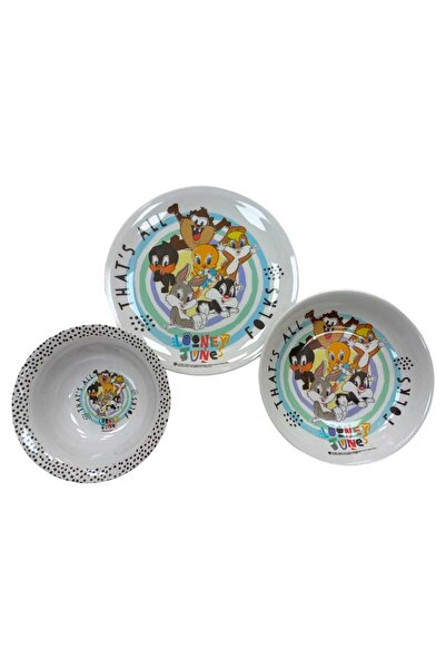 CEPHOME tuffex sert plastik  looney tunes  baskılı mama tabağı - kasesi 3'lü set