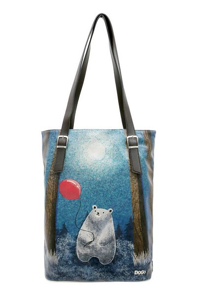 Dogo Geantă de umăr albastră din piele vegană pentru femei - urs cu un design de balon
