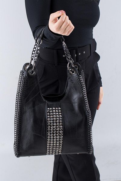 KRISTE BELL KRİSTEBELL STONE AND CHAIN DETAILED WOMEN'S SHOULDER BAG 26533 BLACK