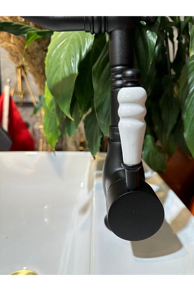 İSAOĞLU YAPI Black Sink Faucet Zen Design Easy Ablution High Sink Tap Black Fixture