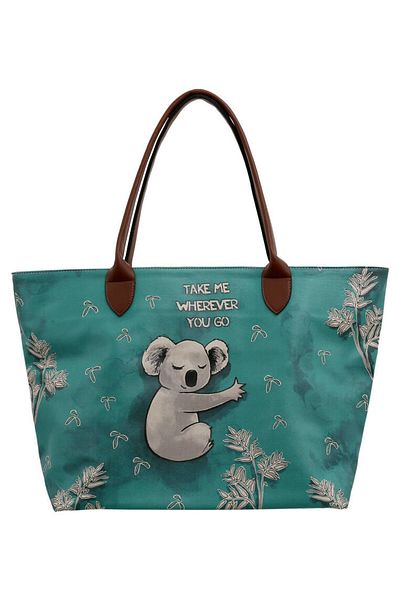 Dogo Geantă de umăr verde din piele vegană pentru femei - Design Koala Hug