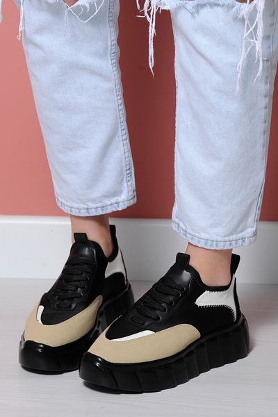 Sibel Durmaz Fred Black Nude White Sneakers
