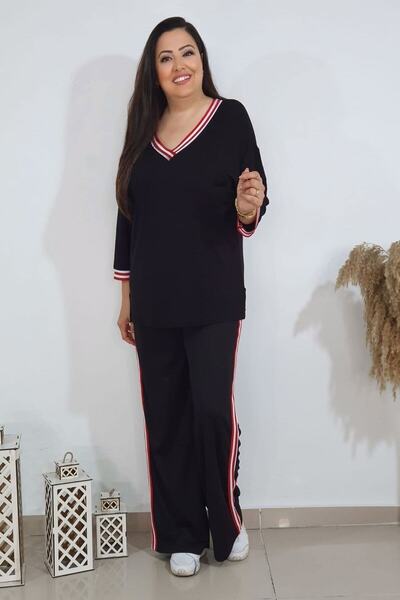 C&C OKULCUNUZ Plus Size Full Flexible Red Ribbed Suit