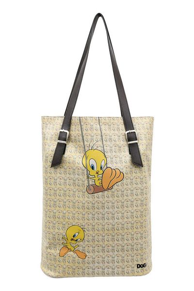 Dogo Geantă de umăr din piele vegană bej pentru femei - Warner Bros Tweety Moods Design