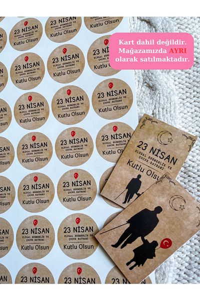 Hayal.kirtasiyesi April 23 Kraft Look Sticker 40 Pieces 4 cm Sticker