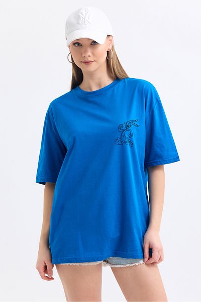 MD trend Tricou supradimensionat din bumbac imprimat Buggsbunny față și spate pentru femei