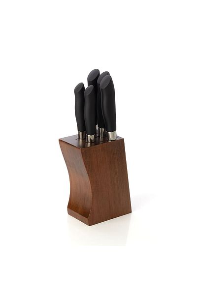 CVS DN 30009 Dark Curved Wedge Knife Set with Wooden Stand