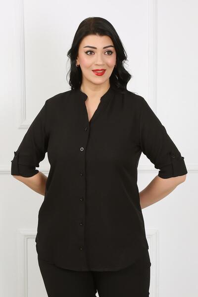 By Alba Collection Γυναικείο πουκάμισο με γιακά μαλακό λινό Plus Size