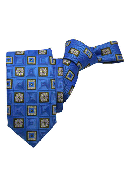 Elegante Cravatte Cravată cu model pătrat de culoare albastră