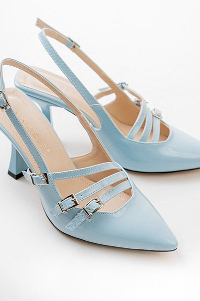 MASSOLE Bebeluş din piele lacuită stiletto spate deschis cu colţ 3 catarame Pantofi premium damă zilnic 8,5 cm