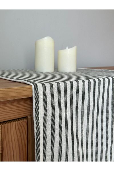 fimugift Black Striped Linen Runner 50x150
