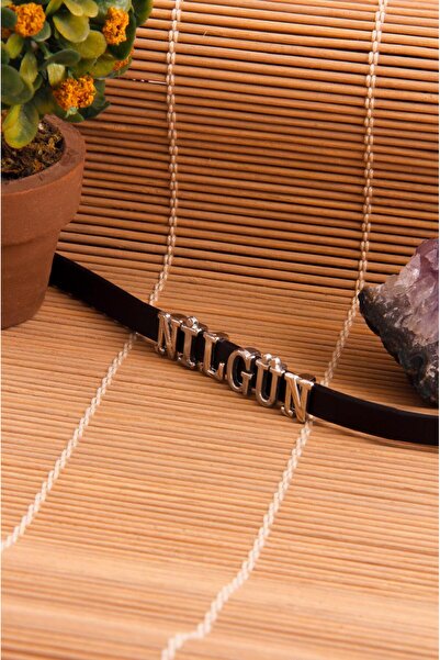 AlpCollection Kişiye Özel Gümüş Renkli Harflerle Isim Yazılı Suni Deri Bileklik