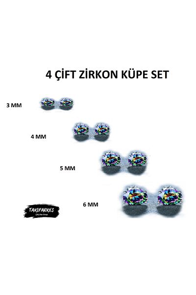 Takıparkxs Unisex Mystic Topaz Stone 4 Pairs Zircon Earrings Set