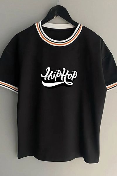 Vordevia Hip Hop Printed Unisex New Season Oversize Fit Collar Λεπτομερές καλοκαιρινό μαύρο μπλουζάκι