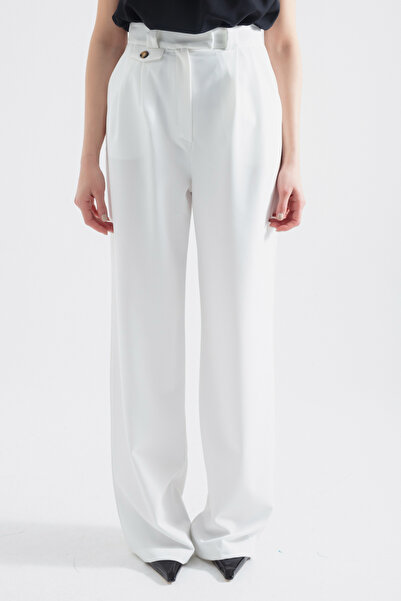 Lafaba Γυναικείο λευκό διακοσμητικό παντελόνι Palazzo με τσέπη