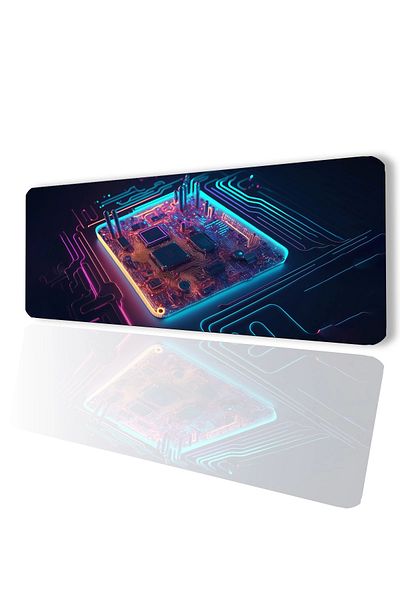 SonicTouch 32x70cm Neon Light Gaming Gamer Desktop - Seamless, Non-slip Chip Circuit, Blue Pink Keyboard Mouse Pad