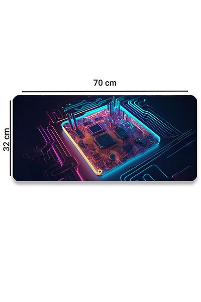 SonicTouch 32x70cm Neon Light Gaming Gamer Desktop - Seamless, Non-slip Chip Circuit, Blue Pink Keyboard Mouse Pad