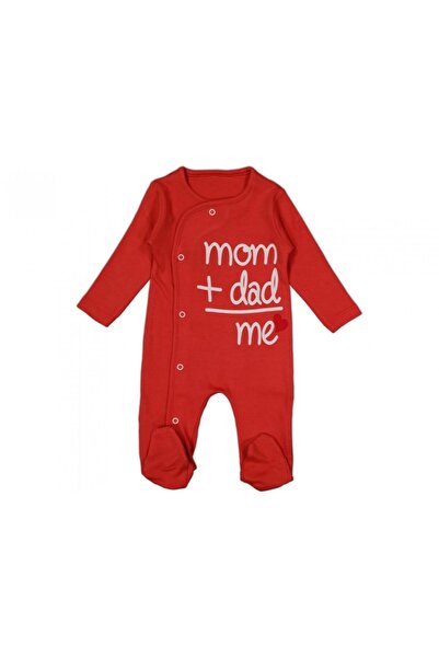 Puan Baby Kız Bebek Pembe Önden Çıtçıtlı Tulum Mom Dad Me Desenli Tulum