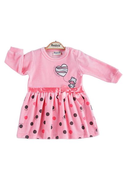 Dear Enika MiniWorld Baby Girl Pink Velvet Dress with Ribbon Detail 16428