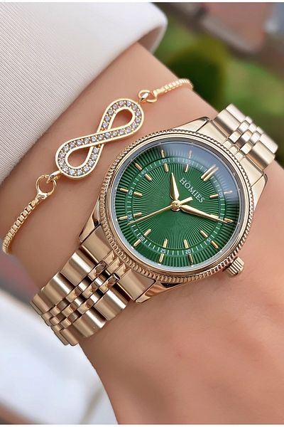 Homies Brand Gold Color Waterproof Women's Wristwatch - With Bracelet Gift