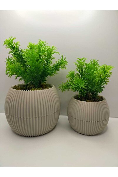 Trend KenT 2 Li Saksıda Çim Yeşili Yapay Bitki Garnitür Taş Yosunlu Dekoratif...