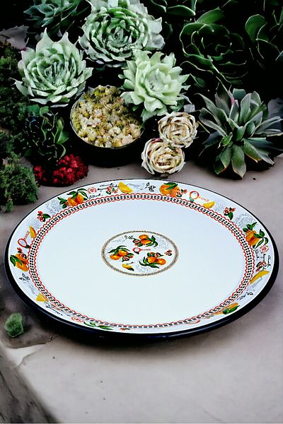 İnci Emaye No 40 Enamel Tray Tableware, Food Presentation Tray, Floor Table Zinc ~38 cm