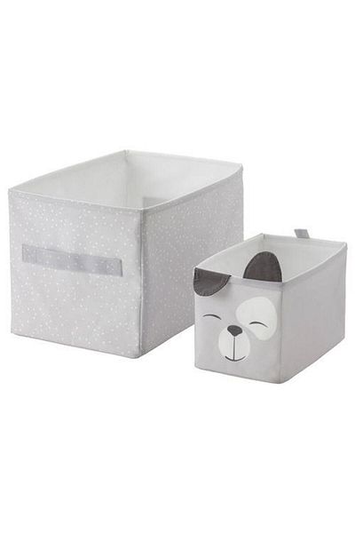 IKEA Children's Room Box Set of 2, Gray Color-Dog Themed Meridyendukkan Organization Boxes, Washable, Storage