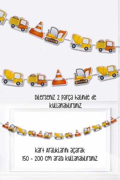 PEKSHOP İnşaat Tema Doğum Günü İnşaat Araçları Banner Kalın Kart Uzun Banner