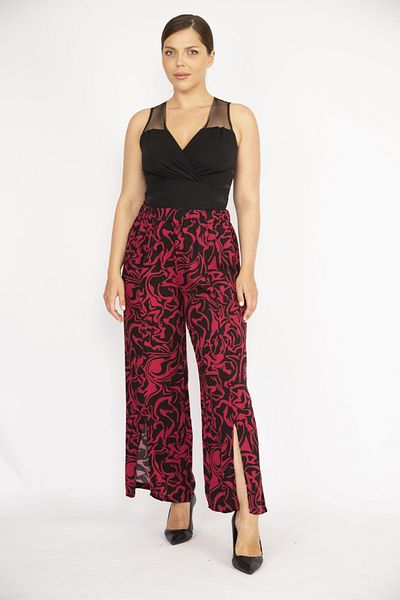 Şans Women's Fujya Large Size Front Slit Woven Viscose Trousers 65n36501