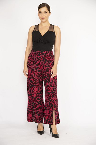 Şans Women's Fujya Large Size Front Slit Woven Viscose Trousers 65n36501