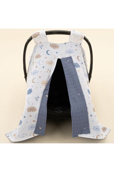 Yunikobaby Muslin Double Sided Stroller Cover - Indigo Muslin - Blue Cloud