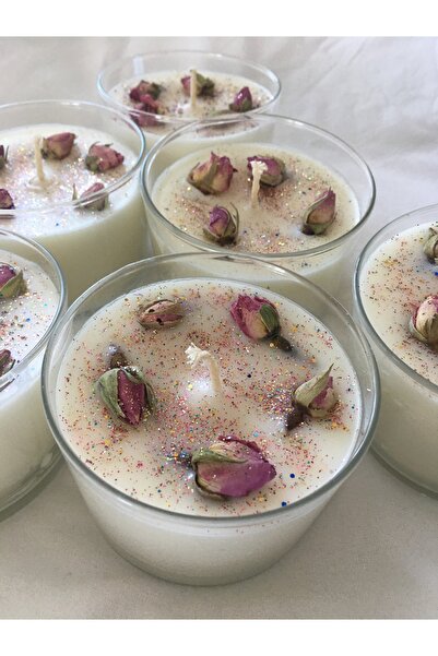 lıghts of candle handmade & 2020 Kuru Güllü ve Gül Kokulu Bardak Mum