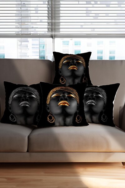 Royalte Set de 4 perne cadou imprimate digital pentru fete cu model negru - a...