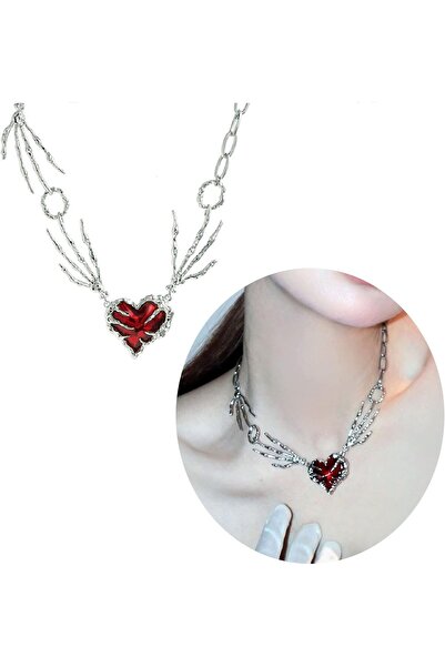 Herşey Nota Kalp Muhafızı kolye pençe el gerdanlık gotik kırmızı