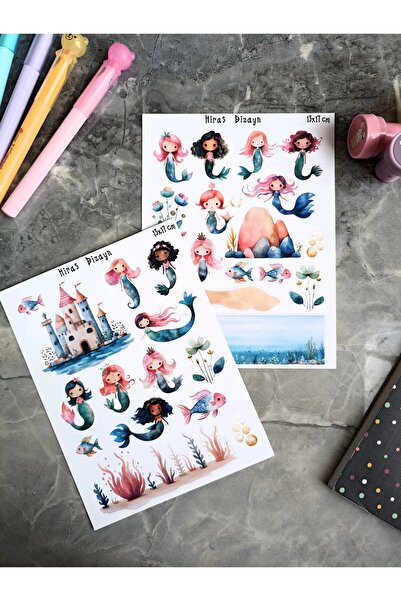 Hiras Dizayn Sevimli Denizkızları Mermaid Sticker Sayfaları 31 Adet Çıkartma ...