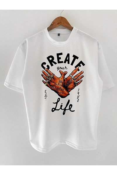 Korefanzin Ανδρικό κοντομάνικο μπλουζάκι Create Gang Oversize με στάμπα από βαμβακερό λαιμόκοψη
