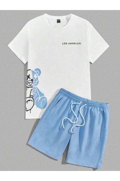 Fun Fashion Unisex Oversize New Season 2-Piece Los Angeles εμπριμέ Σετ T-Shirt