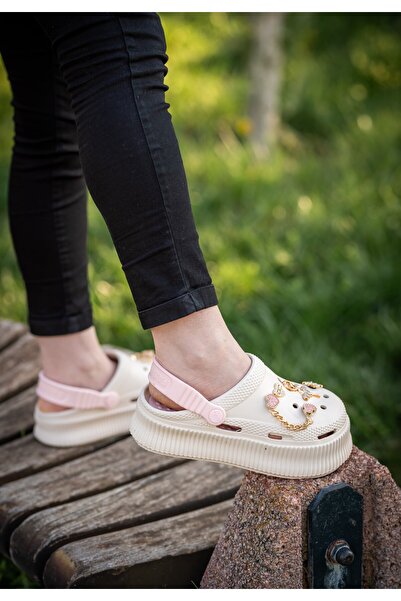 ZERDALİFE Women's Ecru High-Sole Zenne Stone Slippers