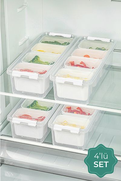 Vienev Set of 4 Long Storage Containers with Lockable Lid 4x (3.5 Liter Boxed)
