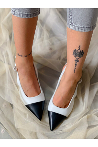 irmona DİBBA BEYAZ SİYAH DERİ SIVRI BURUN 2 RENKLI TOPUKLU SANDALET