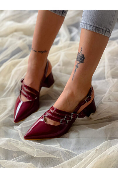 irmona MİA BORDO RUGAN 3 TOKALI TOPUKLU SANDALET