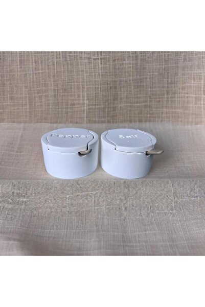 ThreeT Beyaz beton tuzluk biberlik set
