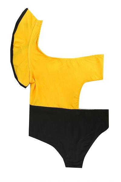 Papiş Yellow and Black Color Ruffle Sleeve Bikini for Girl - Stylish Sea and Pool Swimsuit