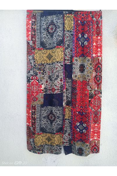 hoaryage Ethnic Patterned 100% Cotton Viscose Pants with Elastic Waist