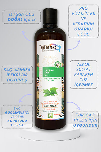 Art Detoks Isırgan Özlü Şampuan Pro Vitamin B5 + Keratin %100 Saf Doğal Şampuan