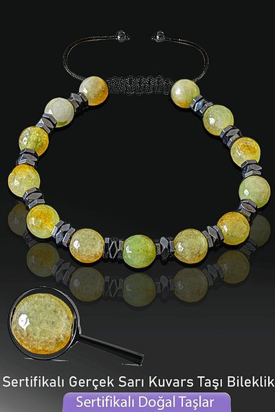 Tesbih Atölyesi Certified Faceted Real Yellow Quartz Stone Bracelet - Adjustable