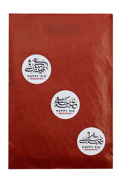 reprodesign Happy Eid Mubarak Printed Adhesive 4 cm Round Sticker 24 Pieces, Ramadan