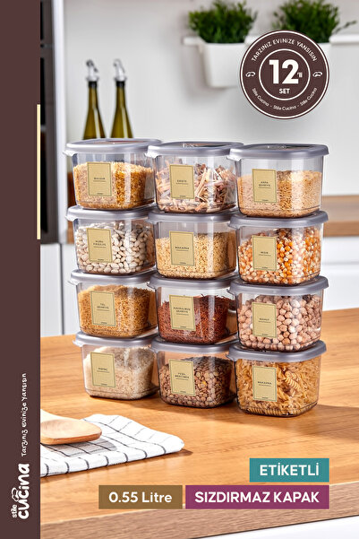 Stile Cucina 12-Piece Square Food Storage Container Spice Rack Set 0.55 Liter...